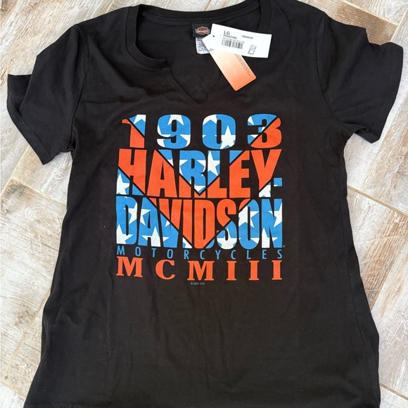 Harley-Davidson Tops - Harley-Davidson Black Tee with Blue and Orange Design